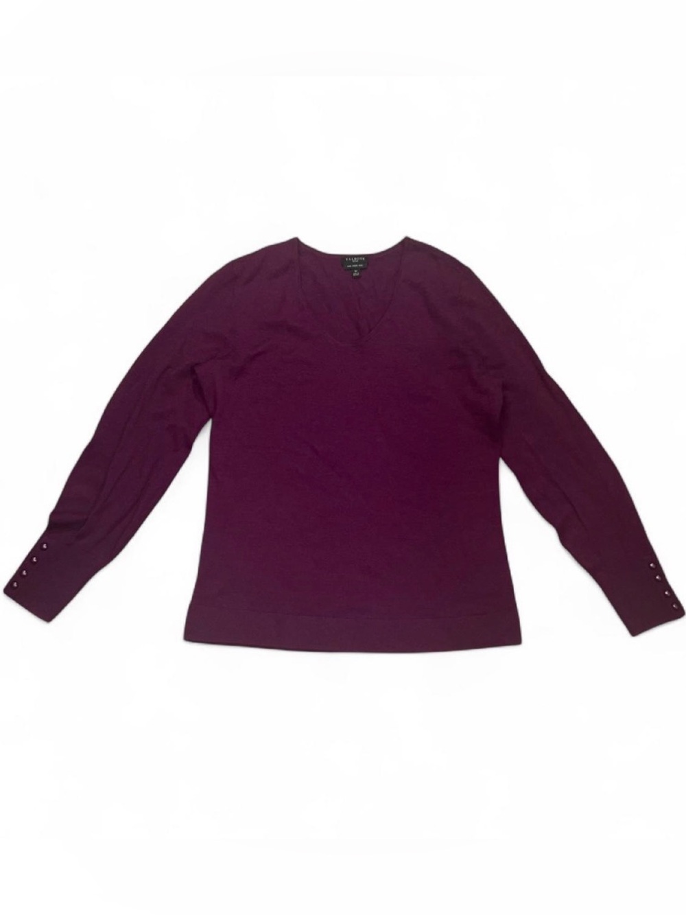 Talbots 100% Merino Wool Plum Sweater Women's V-Neck Top Cozy Fall Preppy Warm